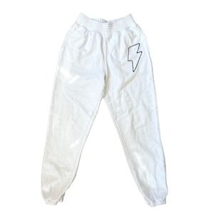Unemployed Denim White Embroidered‎ Sweatpants XS Lightning Bolt Streetwear EUC